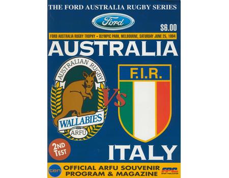 AUSTRALIA V ITALY (2ND TEST) 1994 RUGBY PROGRAMME