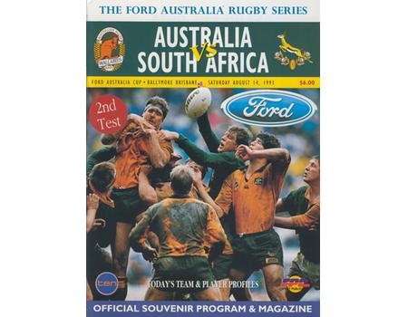 AUSTRALIA V SOUTH AFRICA (2ND TEST) 1993 RUGBY PROGRAMME