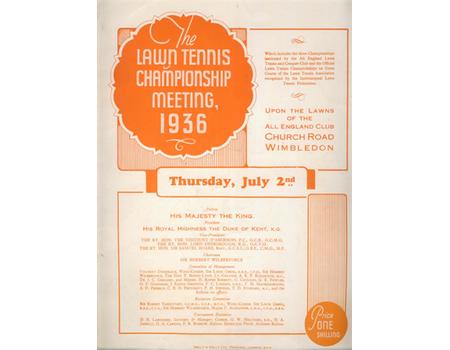 WIMBLEDON CHAMPIONSHIPS 1936 (FRED PERRY) TENNIS PROGRAMME