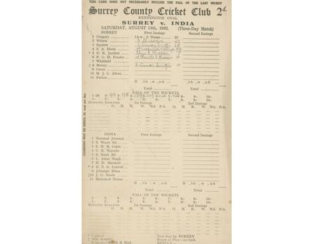 SURREY V INDIA 1932 (OVAL) CRICKET SCORECARD