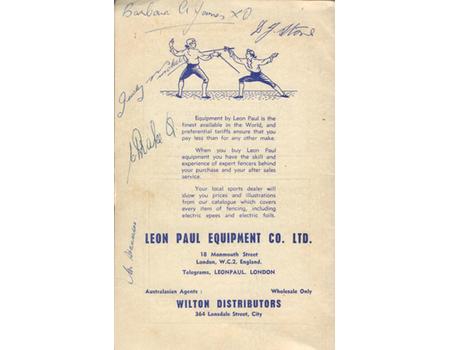 AUSTRALIAN FENCING CHAMPIONSHIPS 1956 PROGRAMME - EXTENSIVELY SIGNED