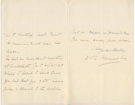 ALFRED HAMERSLEY 1909 HANDWRITTEN LETTER - SECOND ENGLAND RUGBY CAPTAIN AND HELPED INTRODUCE RUGBY TO NEW ZEALAND AND CANADA