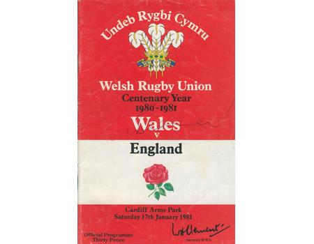 WALES V ENGLAND 1981 RUGBY PROGRAMME