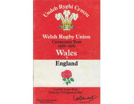WALES V ENGLAND 1981 RUGBY PROGRAMME (SIGNED BY BEAUMONT)