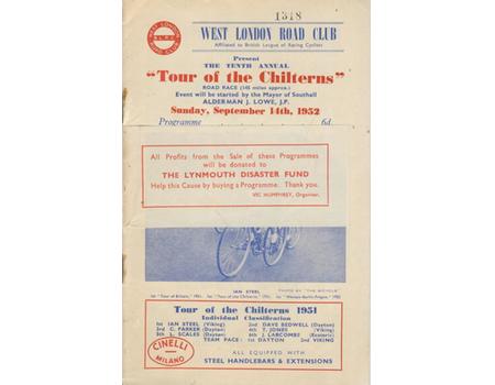 "TOUR OF THE CHILTERNS" CYCLE RACE 1952 PROGRAMME