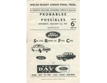 WALES PROBABLES V POSSIBLES 1965 RUGBY PROGRAMME