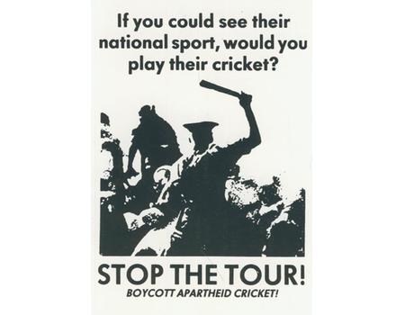 STOP THE TOUR! ANTI-APARTHEID CARD SENT TO NOTTINGHAMSHIRE CRICKETERS 1990