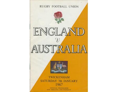 ENGLAND V AUSTRALIA 1967 RUGBY PROGRAMME