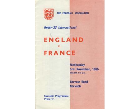 ENGLAND V FRANCE 1965 UNDER-23 INTERNATIONAL FOOTBALL PROGRAMME
