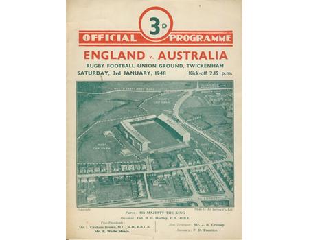 ENGLAND V AUSTRALIA 1948 RUGBY PROGRAMME