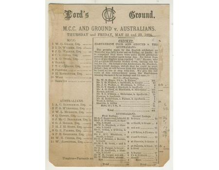 M.C.C. AND GROUND V AUSTRALIANS 1884 CRICKET SCORECARD
