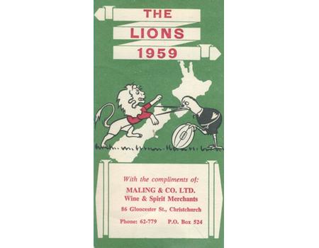 BRITISH LIONS RUGBY TOUR TO NEW ZEALAND 1959 ITINERARY