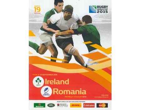 IRELAND V ROMANIA 2015 RUGBY WORLD CUP PROGRAMME