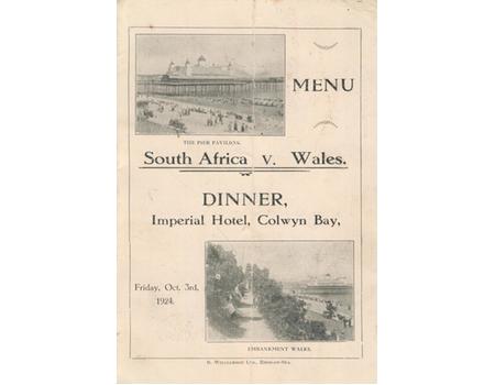 WALES V SOUTH AFRICA 1924 DINNER MENU - SOUTH AFRICA