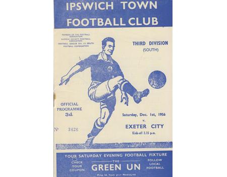 IPSWICH TOWN V EXETER CITY 1956 FOOTBALL PROGRAMME