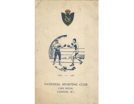 NATIONAL SPORTING CLUB BOXING TOURNAMENT 1961 PROGRAMME