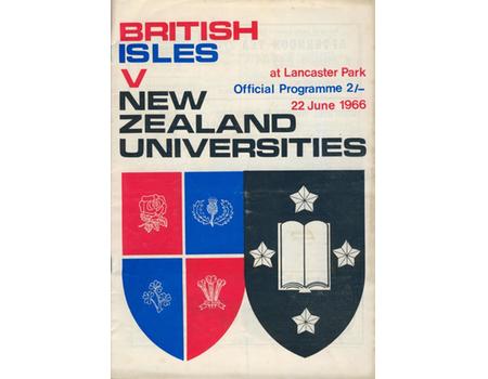 NEW ZEALAND UNIVERSITIES V BRITISH ISLES 1966 RUGBY PROGRAMME