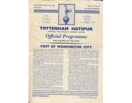 TOTTENHAM HOTSPUR V MANCHESTER CITY 1959-60 FOOTBALL PROGRAMME