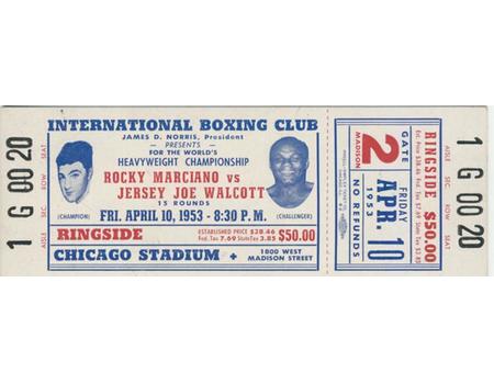 ROCKY MARCIANO V JERSEY JOE WALCOTT 1953 BOXING TICKET