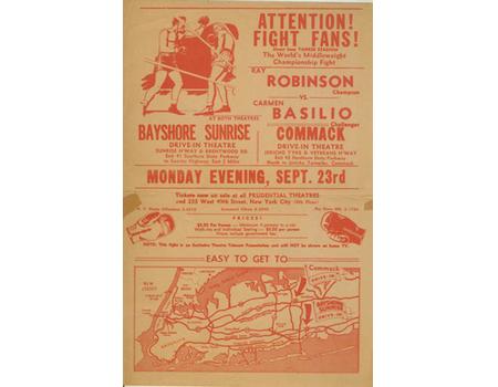 SUGAR RAY ROBINSON V CARMEN BASILIO 1957 BOXING ADVERTISING POSTER