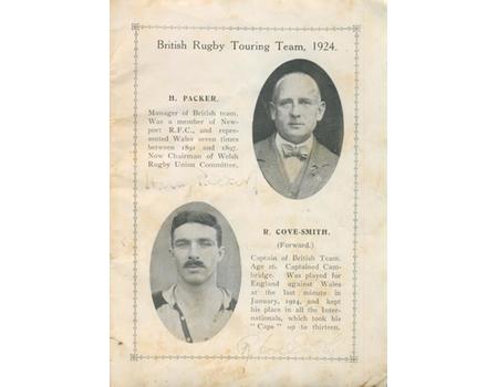 BRITISH LIONS RUGBY TOUR TO SOUTH AFRICA 1924 SOUVENIR BROCHURE - SIGNED