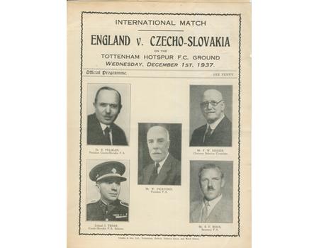 ENGLAND V CZECHOSLOVAKIA 1937 FOOTBALL PROGRAMME (WHITE HART LANE) - ENGLAND WIN 5-4