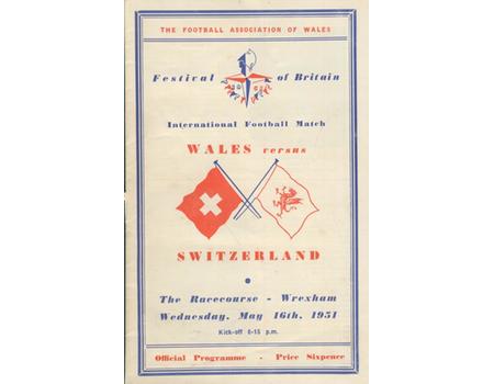 WALES V SWITZERLAND 1951 FOOTBALL PROGRAMME