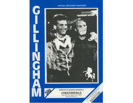 GILLINGHAM V CHESTERFIELD 1987 FOOTBALL PROGRAMME (RECORD LEAGUE WIN 10-0)