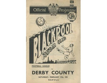 BLACKPOOL V DERBY COUNTY 1950-51 FOOTBALL PROGRAMME