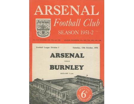 ARSENAL V BURNLEY 1951-52 FOOTBALL PROGRAMME