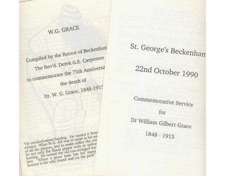 ORDER OF SERVICE FOR THE 75TH ANNIVERSARY OF THE DEATH OF DR. W.G. GRACE 1990