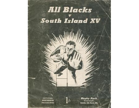 ALL BLACKS V SOUTH ISLAND XV 1961 RUGBY PROGRAMME