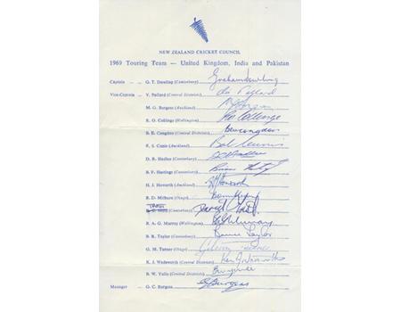 NEW ZEALAND 1969 (TOUR TO UK, INDIA AND PAKISTAN) CRICKET AUTOGRAPHS
