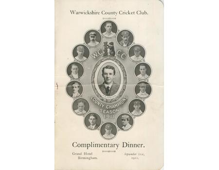 WARWICKSHIRE C.C.C. 1911 COUNTY CHAMPIONS DINNER MENU