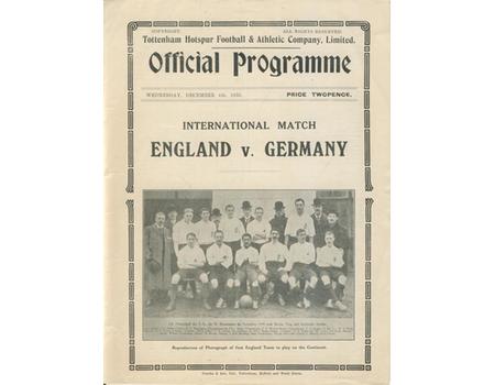 ENGLAND V GERMANY 1935 FOOTBALL PROGRAMME - THE DAY THAT THE SWASTIKA FLEW OVER WHITE HART LANE