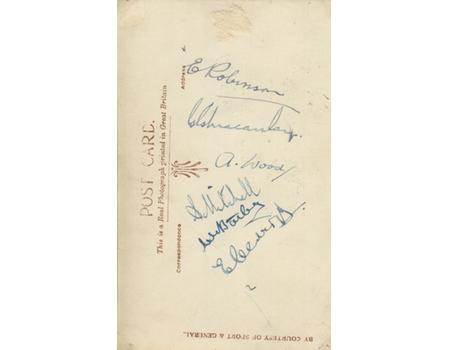 PERCY HOLMES (YORKSHIRE & ENGLAND) SIGNED CRICKET POSTCARD - SIGNED BY 6 YORKSHIRE PLAYERS TO REVERSE