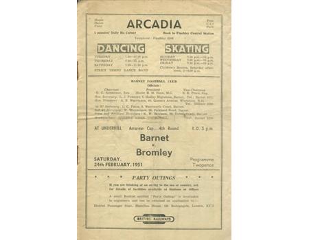 BARNET V BROMLEY 1950-51 FOOTBALL PROGRAMME