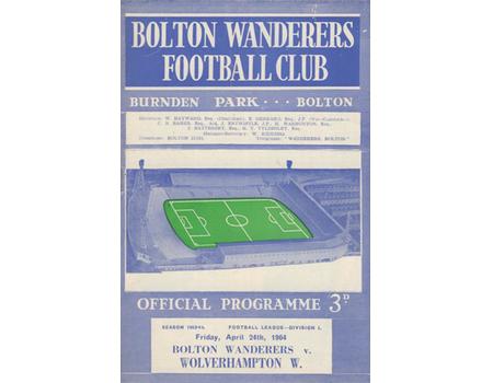 BOLTON WANDERERS V WOLVERHAMPTON WANDERERS 1963-64 FOOTBALL PROGRAMME