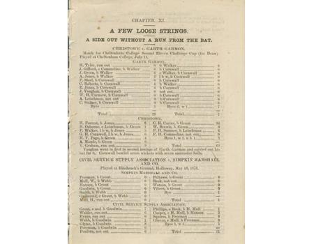 TWO INNINGS WITHOUT ANY RUNS FROM THE BAT 1878 CRICKET SCORESHEET