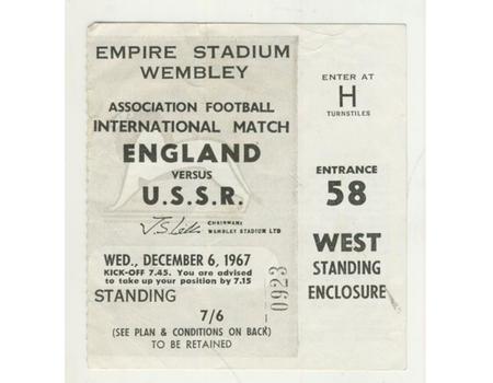 ENGLAND V U.S.S.R. 1967 FOOTBALL TICKET