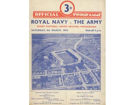 ROYAL NAVY  V THE ARMY 1950 RUGBY PROGRAMME