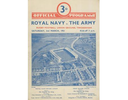 ROYAL NAVY  V THE ARMY 1951 RUGBY PROGRAMME