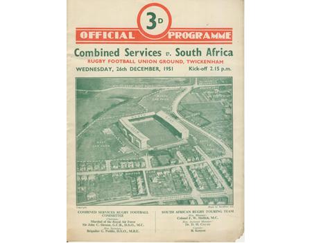 COMBINED SERVICES V SOUTH AFRICA 1951 RUGBY PROGRAMME