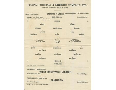 BRENTFORD V CHELSEA 1949-50 (LONDON CHALLENGE CUP FINAL) FOOTBALL PROGRAMME