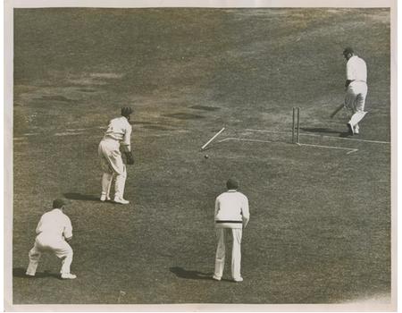M.C.C. V WEST INDIES 1933 (HOAD BOWLED BY ALLOM) CRICKET PHOTOGRAPH