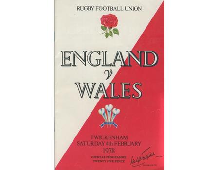 ENGLAND V WALES 1978 RUGBY PROGRAMME (WALES GRAND SLAM SEASON)