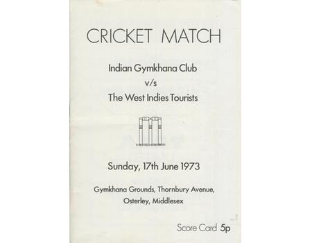 INDIAN GYMKHANA CLUB V WEST INDIES 1973 CRICKET PROGRAMME