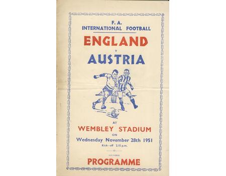 ENGLAND V AUSTRIA 1951 FOOTBALL SOUVENIR PROGRAMME