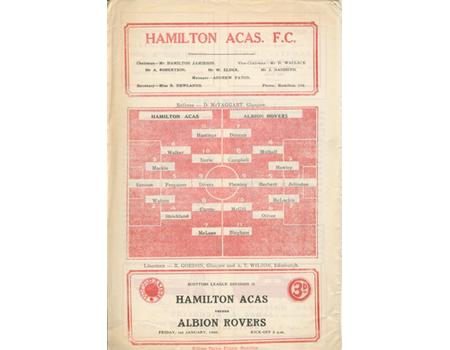 HAMILTON ACADEMICALS V ALBION ROVERS 1959-60 FOOTBALL PROGRAMME