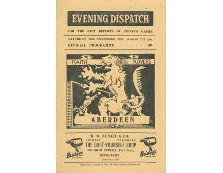RAITH ROVERS V ABERDEEN 1959-60 FOOTBALL PROGRAMME